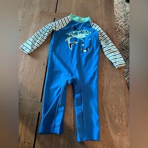 Coolibar Baby Beach One Piece Swimsuit Blue Shark Youth Size 12/18M